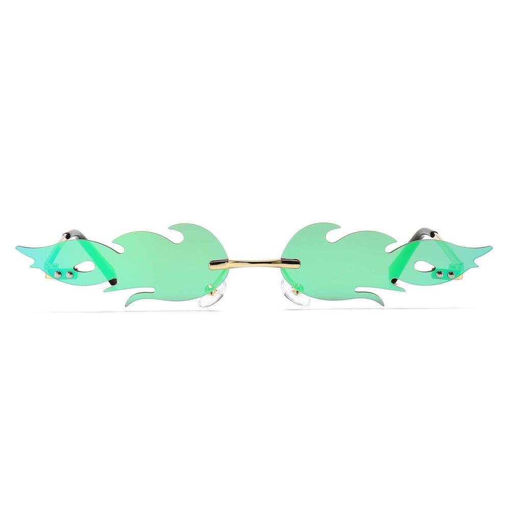 7088 Rimless Frame Sunglasses Trendy Fire Green Sunglasses UV400 Protection